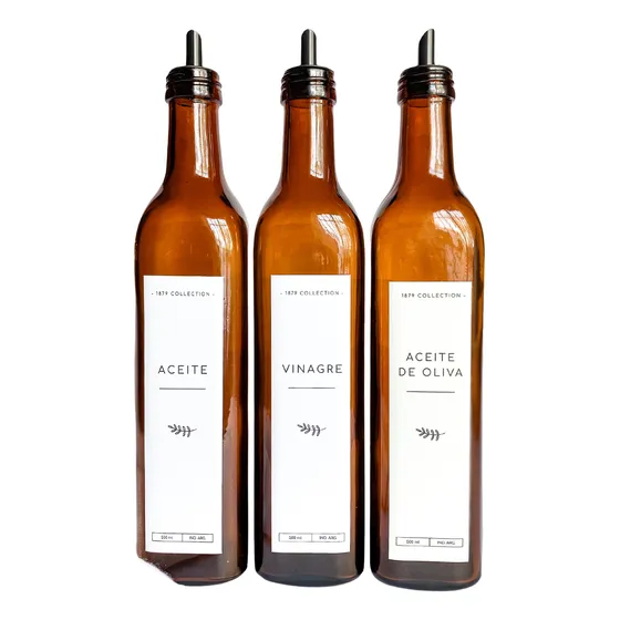 Set 3 Dispenser Envase Vidrio Aceite+vinagre+oliva Aceitero