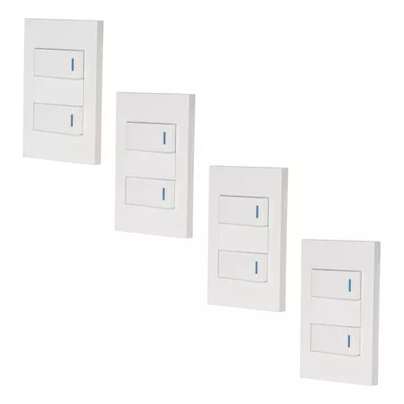 Pack De 4 Placas Con Apagador Doble Para Pared Color Blanco