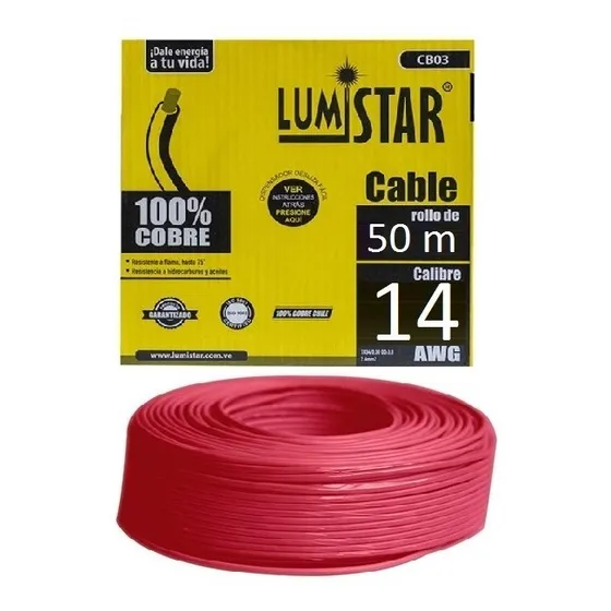 Cable 14 Thw 75° Lumistar 100% Cobre 7 Hilos Rojo 50 Mts