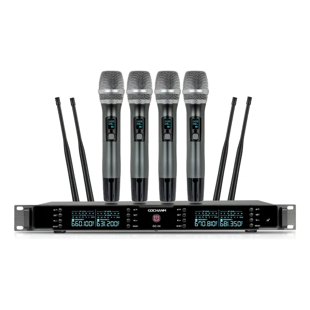 Microfonos Gc 04s Inalambrico Sistema 4 Canales De Mano Uhf