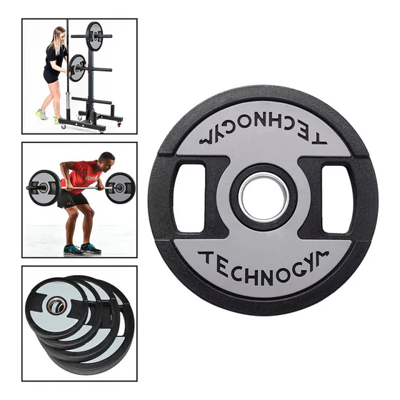 Disco Olimpico Profesional 20kg Mancuernas Barras Engomado Color Negro/gris