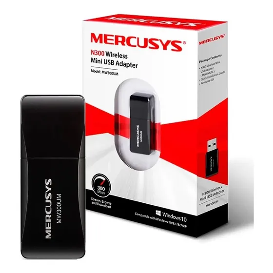 Mini Adaptador Mercusys N300 Usb Inalámbrico 300mbps Pc