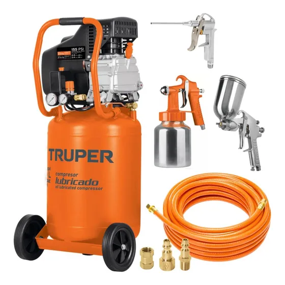 Kit Compresora 50l Manguera 5m Pistola Pintar Y Sopletear