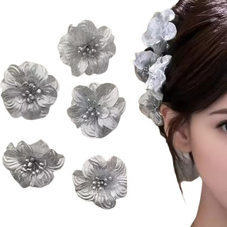 Pinzas Laterales Con Forma De Parche De Flores Plateadas Par Pinzas Laterales Con Forma De Parche De Flores Plateadas Par