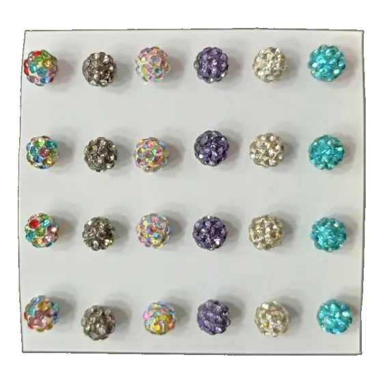 12 Pares Aro Topito Shamballa 6mm Diferentes Colores Strass