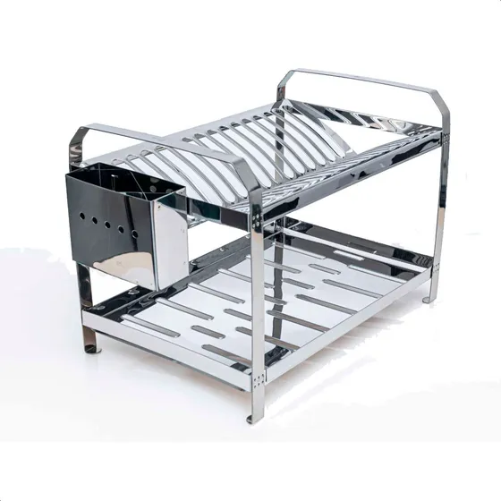 Escorredor de Aço Inox 16 Pratos com Porta Talheres Inox