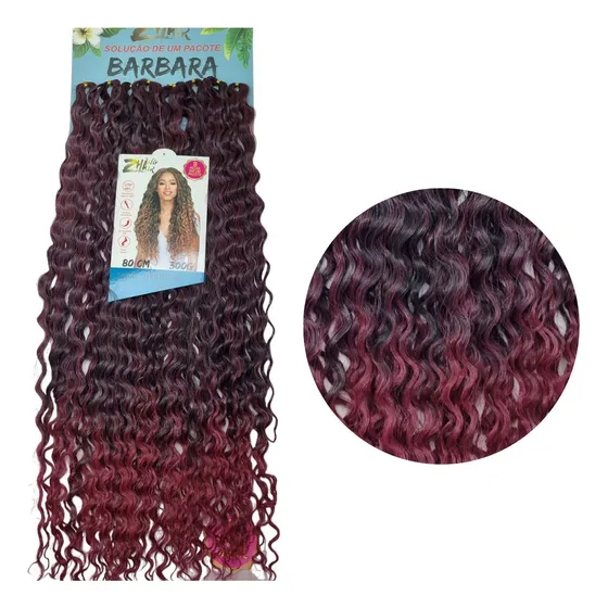 Cabelo Cacheado Barbara Fibra Orgânico Premium Bio + Cor Preto Com Marsala 1b Burg