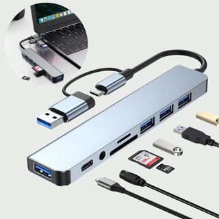 Adaptador Hub Usb-c E 3.0, 8 Em 1 P2 Estéreo Usb Sd Cartões Adaptador Hub Usb-c E 3.0, 8 Em 1 P2 Estéreo Usb Sd Cartões