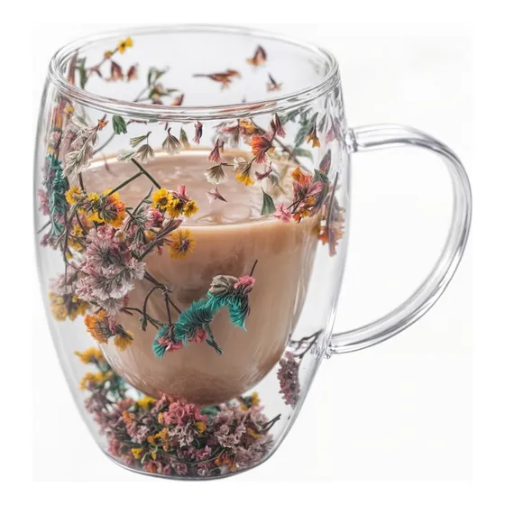 Tazas Doble Vidrio Taza Cafe Espresso Taza Doble Fondo Flor