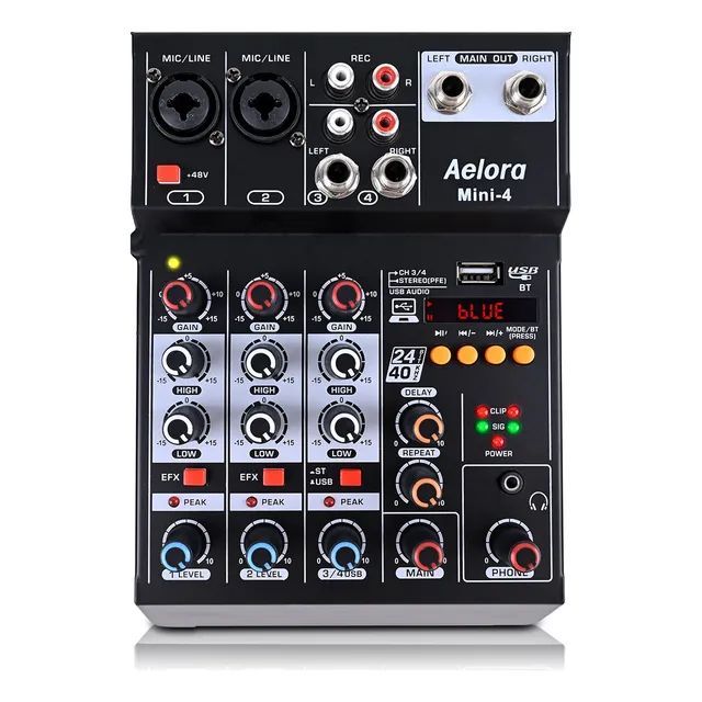 Aelora Mini4 Mezclador Mixer De 4 Canales +48v Bluetooth Usb