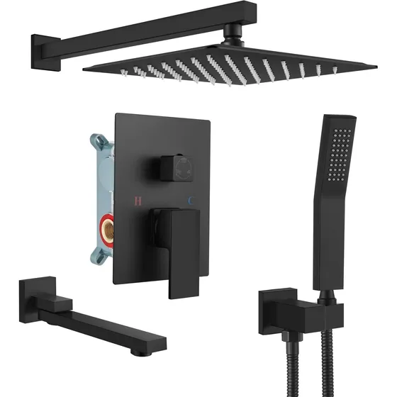 Gotonovo Grifo Ducha Negro Mate Para Montaje Pared Sistema