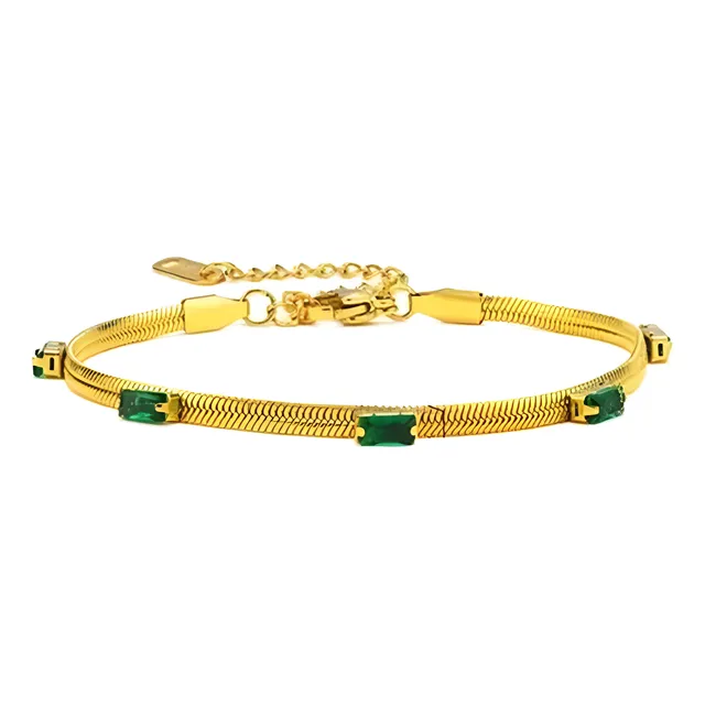 Pulsera Laminado En Oro 18k Esmeraldas Para Mujer Elegante
