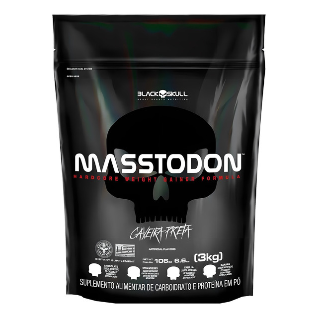 Hipercalórico Masstodon Massa - 3kg - Black Skull Sabor Morango Hipercalórico Masstodon Massa - 3kg - Black Skull Sabor Morango