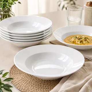 Jogo 6 Pratos Fundo 25cm Vidro Branco Grande Kit Restaurante Branco