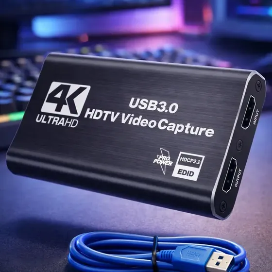 Placa Captura Vídeo HDMI USB 3.0 4K Full HD 1080p Áudio Compatível PC Windows Linux PS5 Xbox Streami