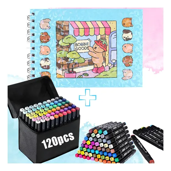 Kit De Livros Para Colorir Urso Bob (rosa) + 120 Canetas Est