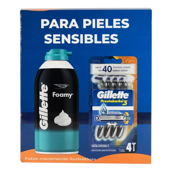 Pack Gillette X 4 + Espuma Foamy Piel Sensible 312 Ml