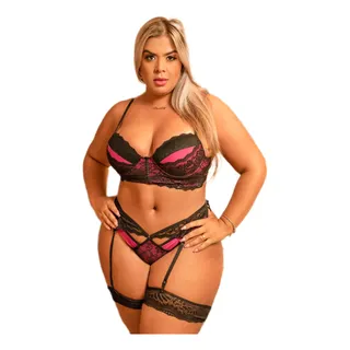 Cj Plus Size Cropped Trabalhado De Renda C Calcinha Perneira Cj Plus Size Cropped Trabalhado De Renda C Calcinha Perneira
