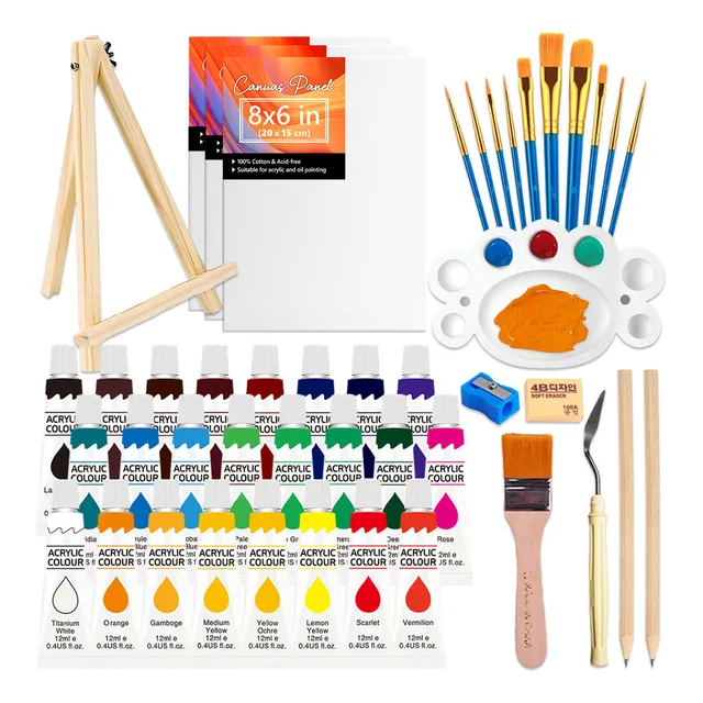 Kit De Pintura Acrílica 24 Colores 12 Ml Y Lienzos,pinceles