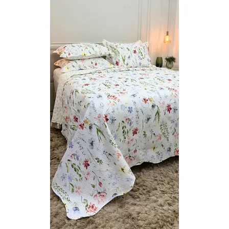 Kit Cobre Leito Colcha Casal Bouti Dupla Face Estampado 3pçs Cor Sicília Colcha Cobre Leito Estampada