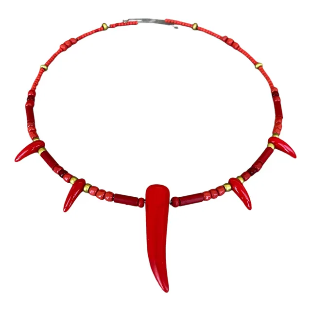 Collar Playero Cacho Coral Rojo Pieza Unica Envío Gratis