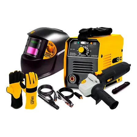 Kit Maquina De Solda Elétrica Inversora Eletrodo Mma 120a Com Esmerilhadeira E Acessórios Oz