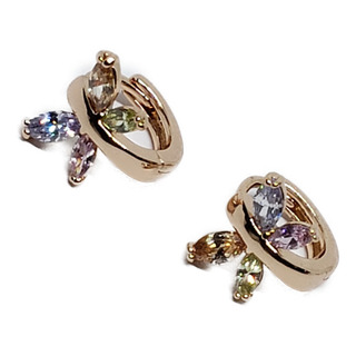 Aretes De Mariposa Lila/rosa De Oro Laminado Huggies Ac6 Aretes De Mariposa Lila/rosa De Oro Laminado Huggies Ac6
