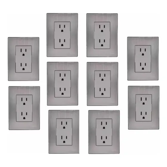 Paquete De 10 Contactos Duplex 15a Acero Inoxidable