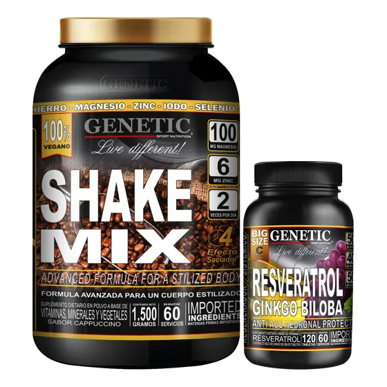 60 Servs Batido Vegano Shake Mix Resveratrol Ginkgo Genetic