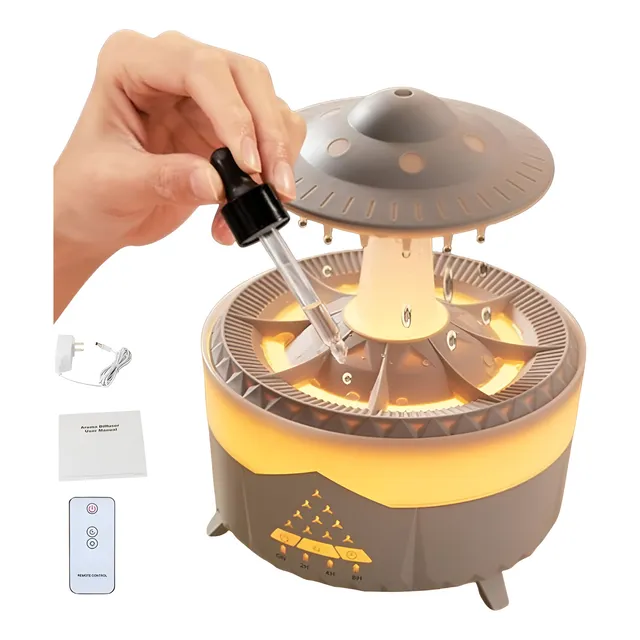 Umidificador Difusor De Nave Espacial Com Gotas De Chuva Led
