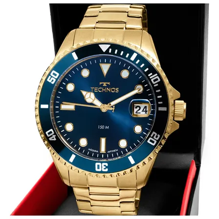 Relógio Technos Masculino Acqua Dourado - 2415dw/1a Bisel Preto Fundo Preto
