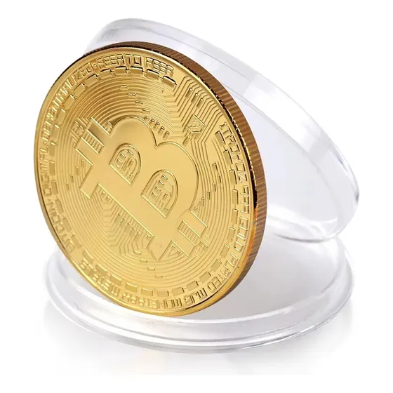 Moeda Bitcoin Ficticia Cor Ouro Colecionador Criptomoeda