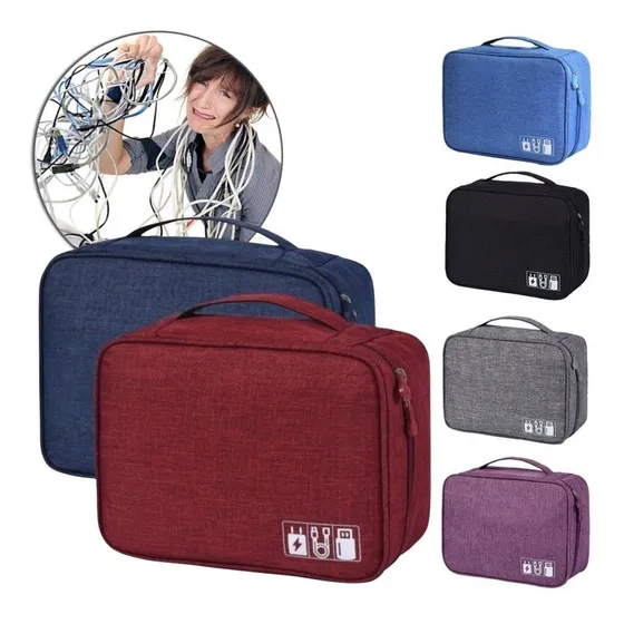 Estojo Organizador Bolsa P/ Cabos E Acessórios Eletrônicos Cor Vermelho