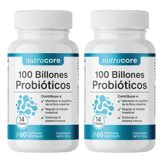 Probióticos 100 Billones 14 Cepas - Pack 2 X 60 Cápsulas Vegetales | Nutracore