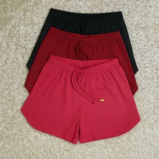 Kit 3 Short Feminino Plus Size Amarração Frontal Canelado Kit 3 Short Feminino Plus Size Amarração Frontal Canelado
