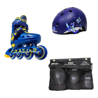 Combo De Patines Ajustables, Casco Y Protecciones Speed Azul Combo De Patines Ajustables, Casco Y Protecciones Speed Azul