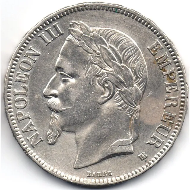 Francia 5 Francos 1867 B B Plata 0,900, 25 G.