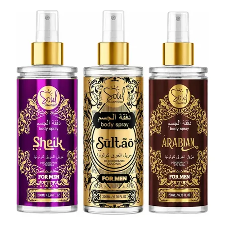Kit Body Splash Arabe C/3un 200ml Perfume Masculino De Luxo