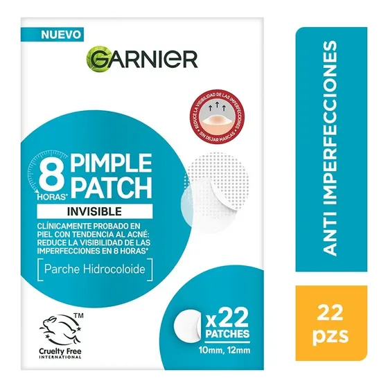 Garnier Pimple Patch Invisible, Parches Hidrocoloides Para Acné, Reduce Imperfecciones En 8 Horas, Clínicamente Probado, Tecnología Coreana, Vegano, Cruelty Free, 22 Piezas | Cuotas sin interés