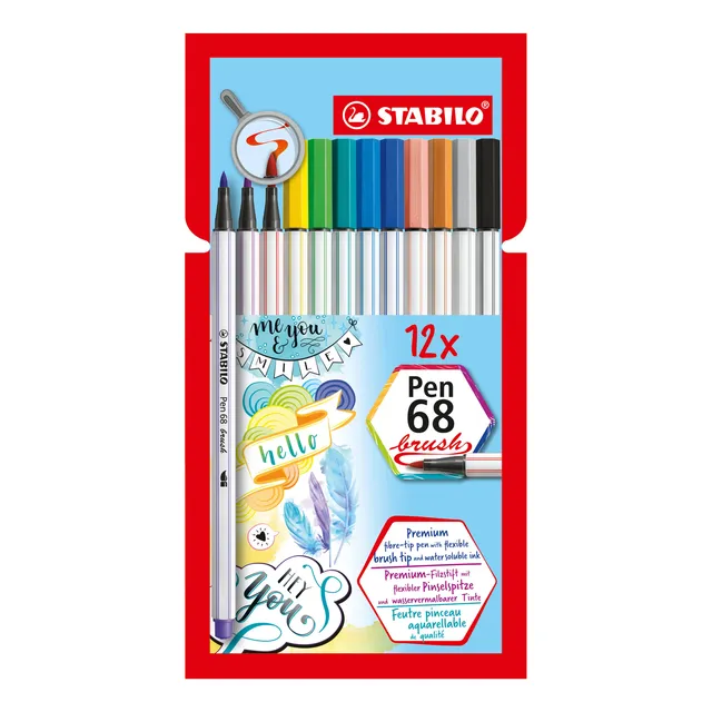 12 Stabilo Plumones Rotuladores Pen 68 Brush Punta Pincel