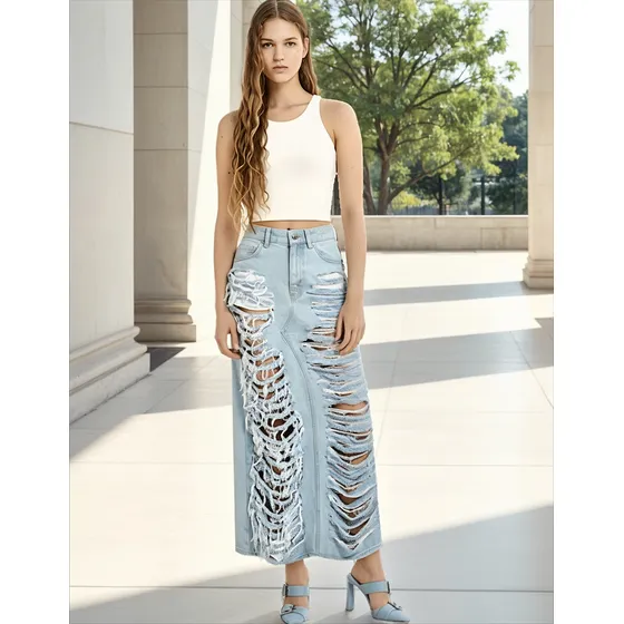 Falda Larga De Jean Para Dama. Bershka