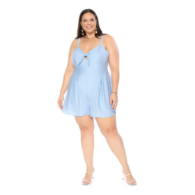 Macaquinho Feminino Plus Size Alça Soltinho Laço No Peito