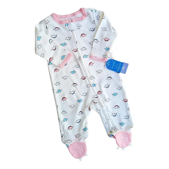Enterito Pijama Algodón Nena 3 Meses Dinosaurio Rosa Blanco 