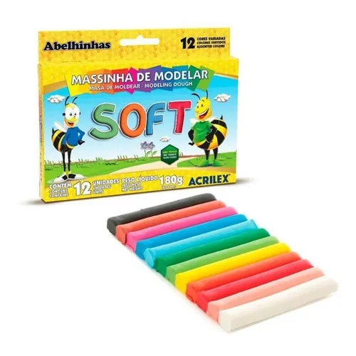 Massinha de Modelar Massa escolar Acrilex 12 Cores