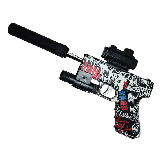 Pistola Glock 19 Grafiti Hidrogel 6mm Con Silenciador Láser