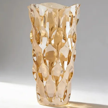 Vaso Decorativo Vidro Halley Âmbar Flor Mesa Centro Arranjos Ambar Relevo