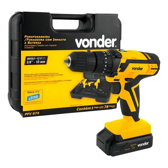 Parafusadeira/furadeira de Impacto a Bateria 12V Pfv 074 Vonder 50 Hz/60 Hz