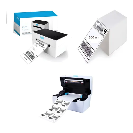 Impressora Sem Ribbon Para Ecommerce Imprime Etiquetas 100x150 Full 40x25 + 500 Etiquetas Resma Dobrada 10x15 Cor Branco 127/220V