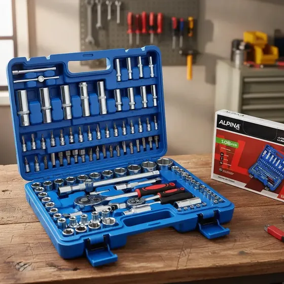 Kit de Herramientas Combinadas Alpina 108 Piezas en Caja de Transporte Color Azul Claro