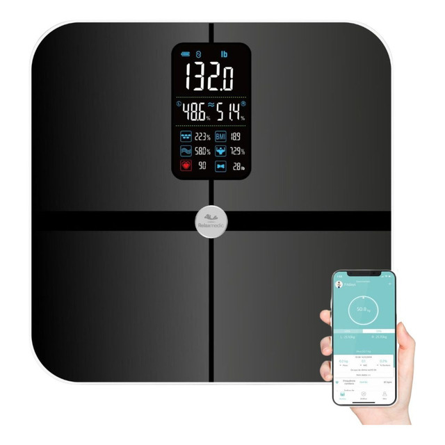 Balança Digital Bioimpedância Intelligence App - Relaxmedic Cor Preto Pilhas Aaa Balança Digital Bioimpedância Intelligence App - Relaxmedic Cor Preto Pilhas Aaa